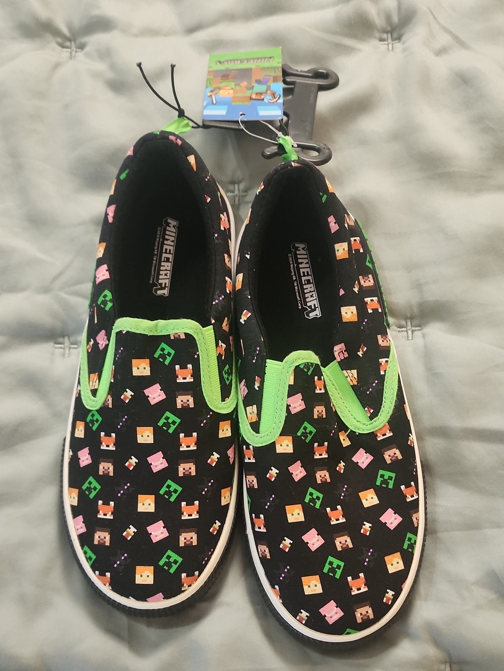 Minecraft Kids Slip-On Sneakers in Black with Neon Green Trim